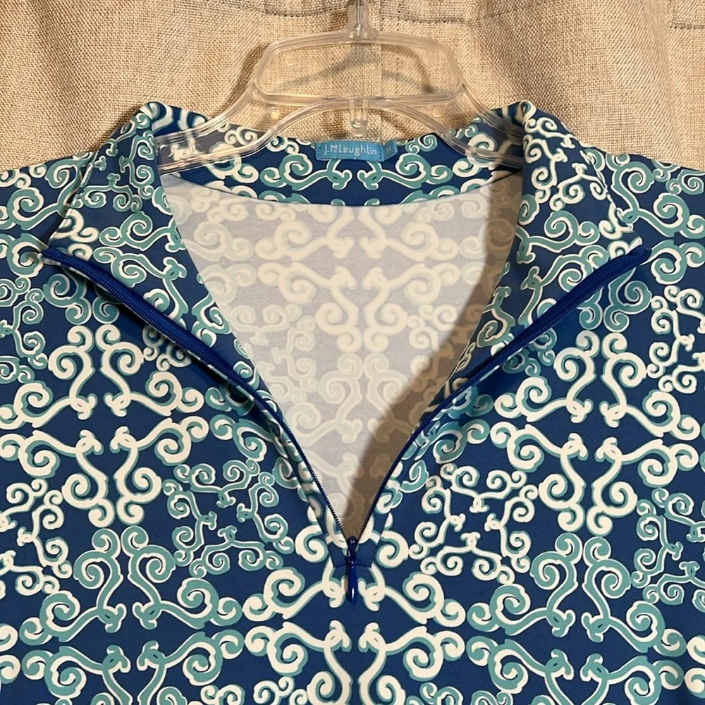 J. McLaughlin Blue and White 3/4 Sleeve Catalina Cloth Dress Size Medium - Picture 3 of 8